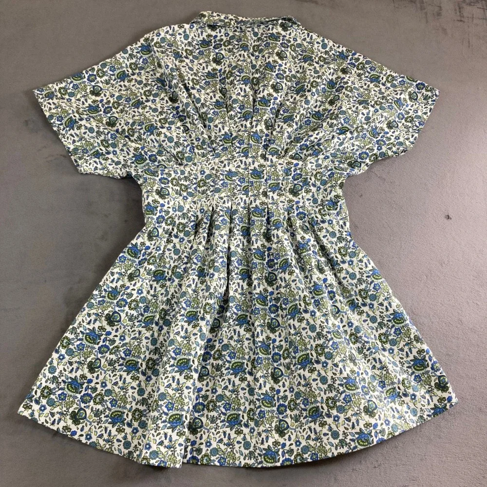 Exquise Janice Dress Blue Green Floral Paisley Button Front Shirt Dress Sz SP - Picture 5 of 9